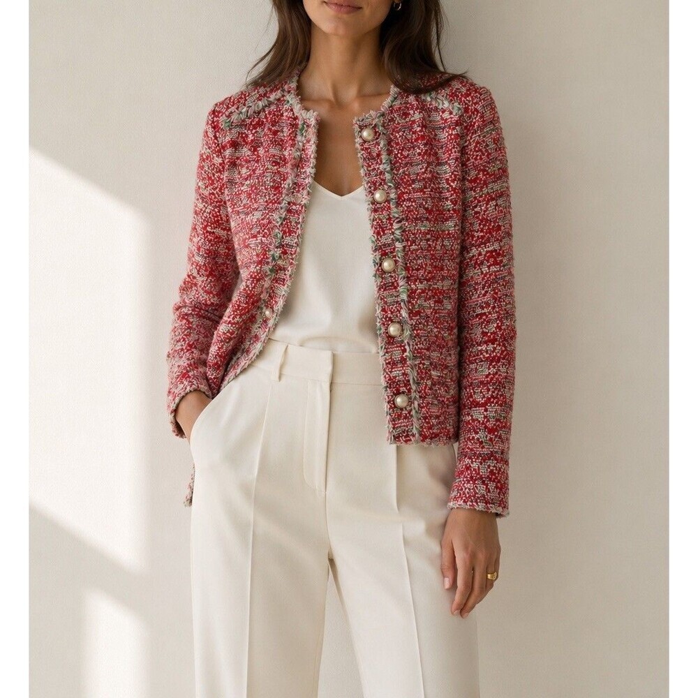 Zara Tweed Red Blazer Size Small Women’s Jacket Luxury Old Money Blogger Fav